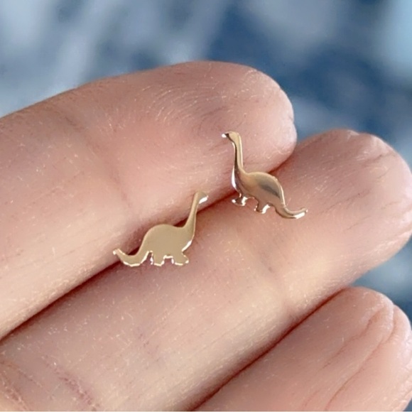 Rose Gold Dinosaur Stud Earrings - Picture 6 of 12